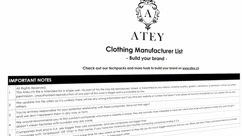Clothing Manufacturer List