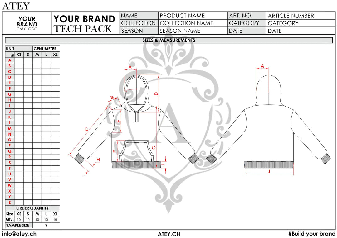 Hoodie Tech Pack Template Atey