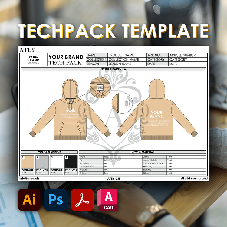 Hoodie Tech Pack Template Atey