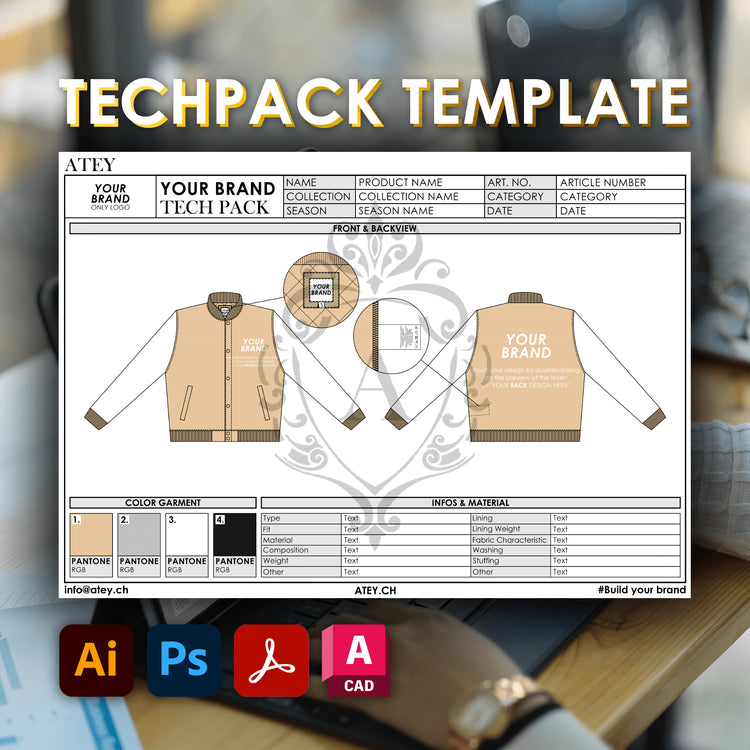 Men's Varsity Jacket Tech Pack Template Atey