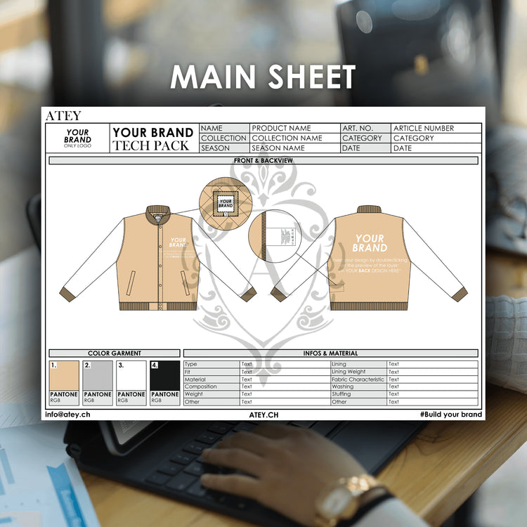 Men's Varsity Jacket Tech Pack Template Atey